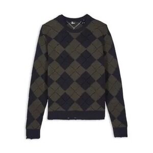 The Kooples NEW Argyle Knit Sweater Mens XL Crew Neck Long Sleeve Green/Blue